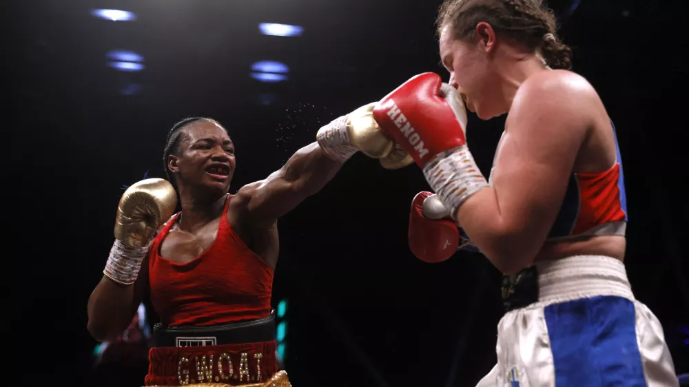 Boxing - Claressa Shields v Ema Kozin - Motorpoint Arena Cardiff, Cardiff, Wales, Britain - February 5, 2022 Claressa Shields in action against Ema Kozin Action Images via Reuters/Andrew Couldridge