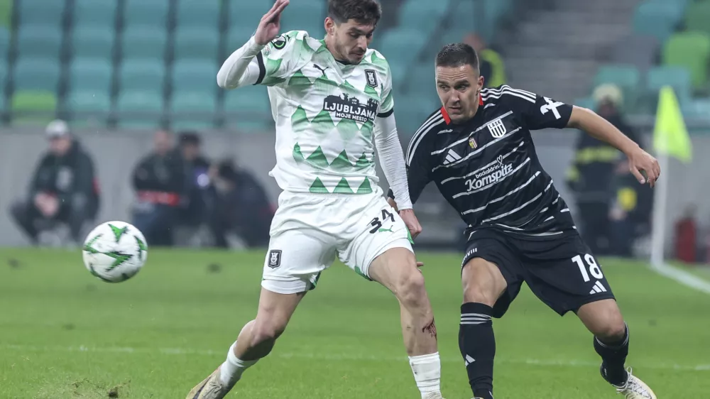 Augustin Doffo (levo)- 24.10.2024 - nogomet - 2. krog liga&scaron;kega dela v evropski konferenčni ligi - Olimpija: Lask//FOTO: Jaka Gasar