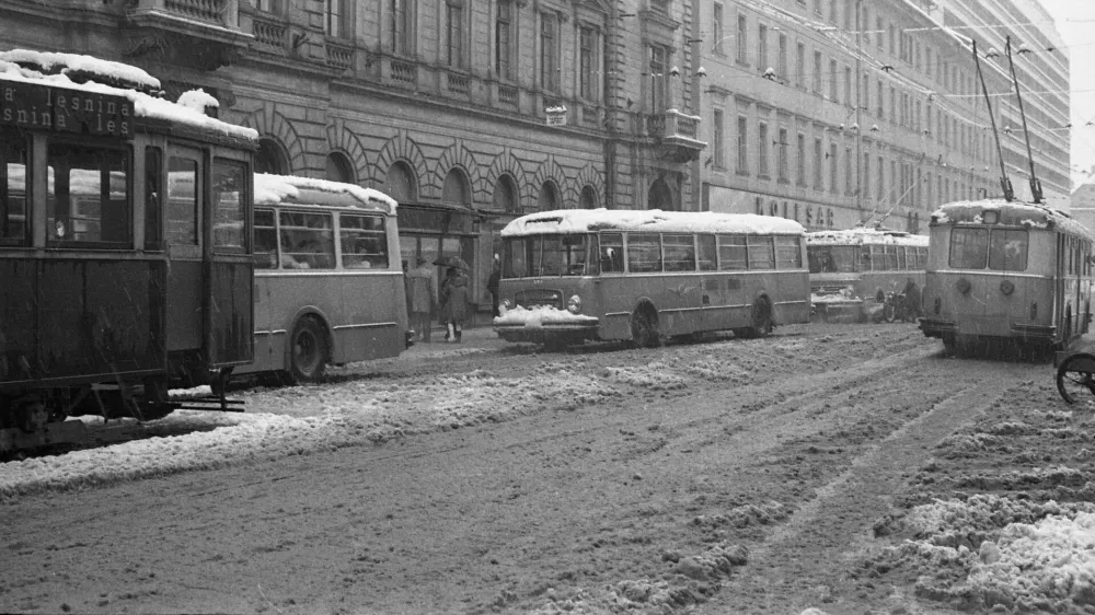 Od 1951 do 1958 so vozili &raquo;skupaj&laquo; tramvaji, trolejbusi in avtobusi. / Foto: Marjan Ciglič, Hrani Muzej Novej&scaron;e In Sodobne Zgodovine