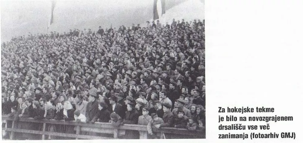 Za hokejske tekme je bilo na novozgrajenem drsali&scaron;ču vse več zanimanja. / Foto: arhiv Gornjesavski muzej Jesenice / Foto: Arhiv Gornjesavski Muzej Jesenice
