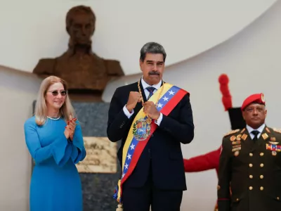 President Nicolas Maduro and his wife Cilia Flores react on the day of his inauguration for a third six-year term in Caracas, Venezuela January 10, 2025. REUTERS/Leonardo Fernandez Viloria