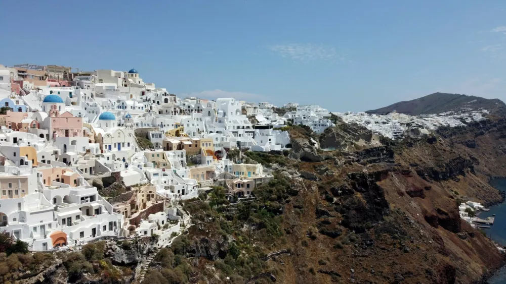 FILE PHOTO: A drone view of Oia, on the island of Santorini, Greece, May 7, 2020. REUTERS/Alkis Konstantinidis/File Photo