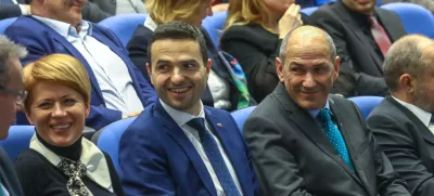 ministrica za kmetijstvo Aleksandra Pivec (predsednica DeSUS), predsednik NSi Matej Tonin in novi predsednik vlade Janez Janša (predsednik SDS)- 06.03.2020 – Državni svet (DS) - posvet o finančnem položaju slovenskih občin,. //FOTO: Luka Cjuha