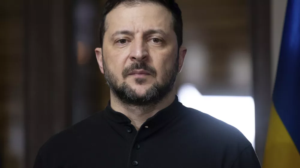 Ukraine's President Volodymyr Zelenskyy, arrives for talks with Germany's Chancellor Olaf Scholz, at the Munich Security Conference, in Munich, Germany, Saturday, Feb.15, 2025. (Sven Hoppe/DPA via AP, Pool)