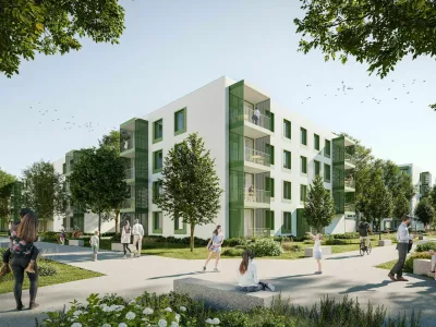 Tako bo čez tri leta izgledala stanovanjska soseska s 126 neprofitnimi najemnimi stanovanji v Dečkovem naselju. Foto:&nbsp;Arhitektura MJ