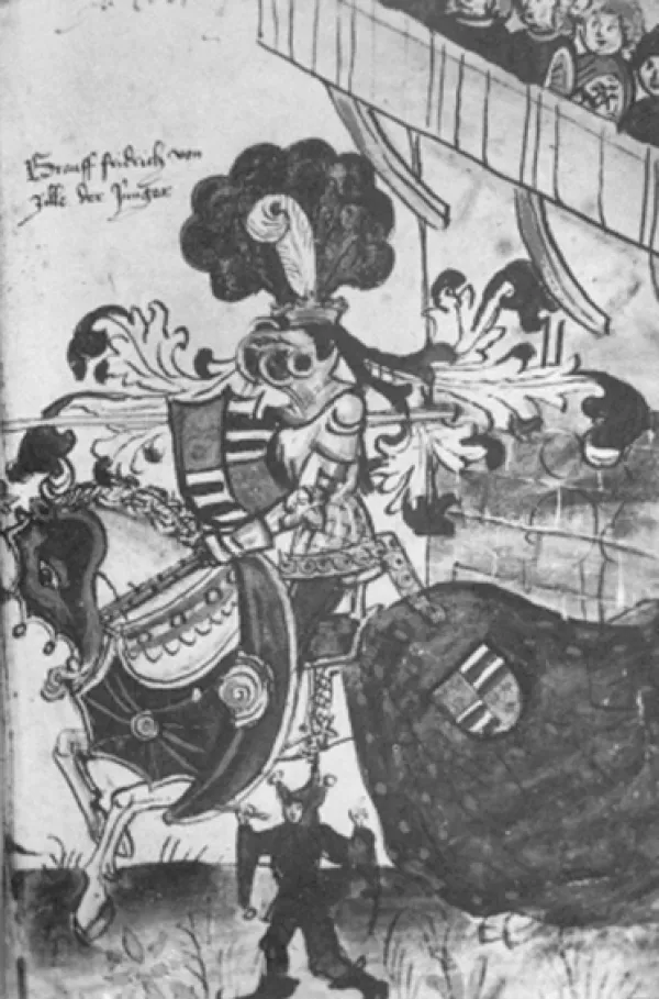 Friderik II. Celjski, kot so ga upodobili v nekem pra&scaron;kem rokopisu. / Foto: Wikimedia