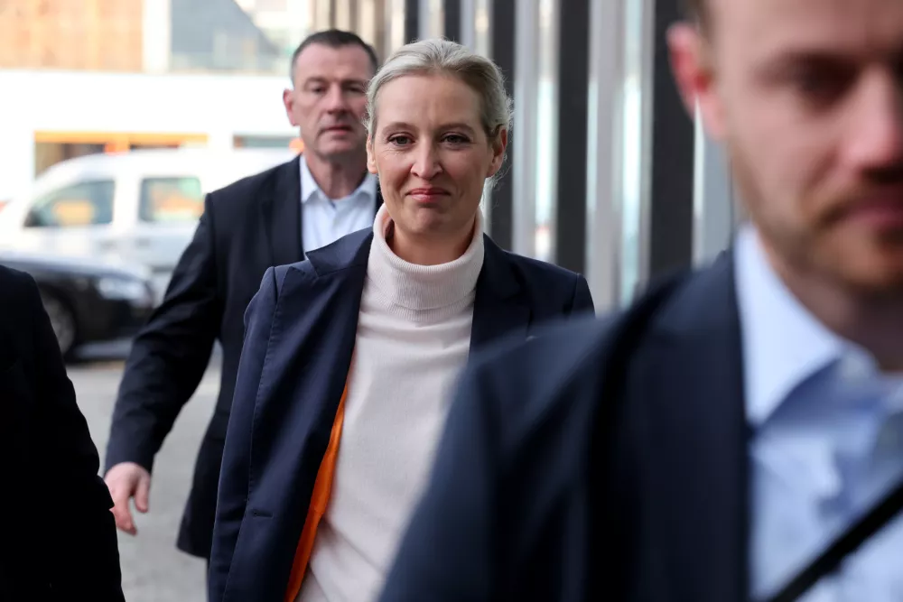 24 February 2025, Berlin: Alice Weidel, Federal Chairwoman and candidate for Chancellor of the Alternative for Germany, arrives at the Federal Press Conference building. The day before, the early election to the 21st German Bundestag took place. Photo: Jens B&uuml;ttner/dpa