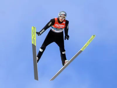 Nordic Skiing - FIS Nordic World Ski Championships - Planica, Slovenia - February 25, 2023 Norway's Jarl Magnus Riiber in action during the men's HS102 - trial round REUTERS/Borut Zivulovic