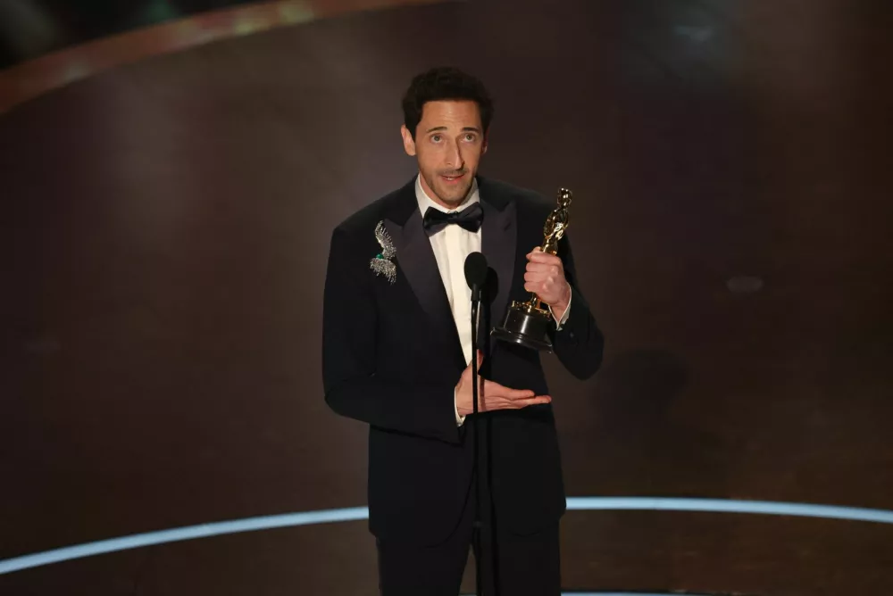 Adrien Brody wins the Oscar for Best Actor for "The Brutalist" during the Oscars show at the 97th Academy Awards in Hollywood, Los Angeles, California, U.S., March 2, 2025. REUTERS/Carlos Barria