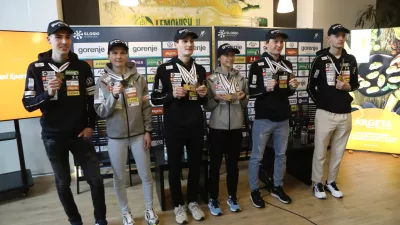 10.03.2025 - novinarska konferenca mo&scaron;ke in ženske reprezentance Slovenije po velikem uspehu na včeraj končanem svetovnem prvenstvu v Trondheimu na Norve&scaron;kem - skakalci in skakalkeFoto: Luka Cjuha