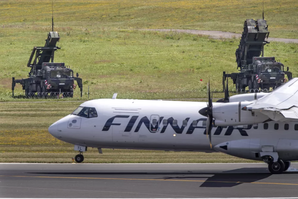 Germany deployed Patriot long-range air defence system is seen at Vilnius airport for security during the NATO summit in Vilnius, Lithuania, Saturday, July 8, 2023. Up to 12,000 officers and soldiers will be responsible for security during the NATO summit in Vilnius, July 11-12. (AP Photo/Mindaugas Kulbis)