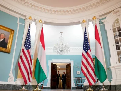 U.S. Secretary of State Marco Rubio meets with Hungarian Foreign Minister Peter Szijjarto at the State Department in Washington, D.C., U.S., March 4, 2025. REUTERS/Nathan Howard