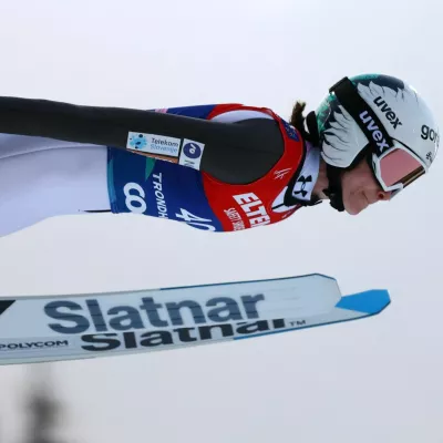 Nordic Skiing - FIS Nordic World Ski Championships - Trondheim, Norway - March 7, 2025 Slovenia's Nika Prevc in action during the women's large hill HS138 first round REUTERS/Kai Pfaffenbach