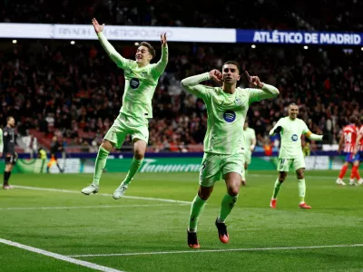 Soccer Football - LaLiga - Atletico Madrid v FC Barcelona - Metropolitano, Madrid, Spain - March 16, 2025 FC Barcelona's Ferran Torres celebrates scoring their fourth goal REUTERS/Juan Medina   TPX IMAGES OF THE DAY