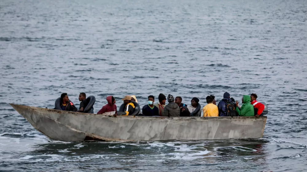 FILED - 23 June 2023, Tunisia, Sfax: A tiny boat carrying migrants is pictured in the Mediterranean Sea, after being intercepted by Tunisian Maritime National Guard and brought back to the shore of the Tunisian southern city of Sfax. Reporting the loss of 47 migrants who set off from the Tunisian coast of Sfax. Photo: Khaled Nasraoui/dpa