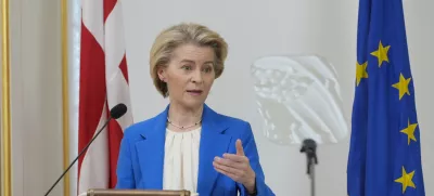 President of the European Commission Ursula von der Leyen speaks at the Army Officers' School at Frederiksberg Castle in Copenhagen, Tuesday, March 18, 2025. (Emil Helms/Ritzau Scanpix via AP)