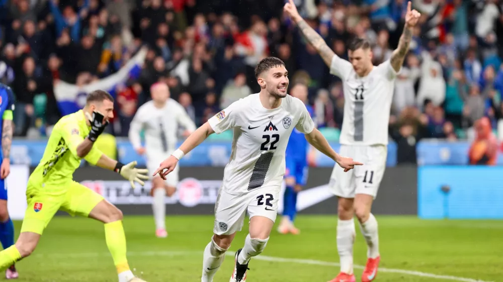 Zadetek Adama Gnezde Čerina za zmago Slovenije proti Slova&scaron;ki. Foto: Jaka Gasar