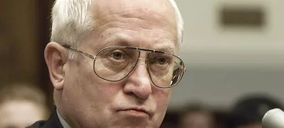 FILE - In this Oct. 26, 1999 file photo, Oleg Gordievsky, a former deputy head of the KGB in London, prepares to testify before a House Armed Services Subcommittee in Washington. He died March 4 in England at the age of 86. (AP Photo/Dennis Cook, File)
