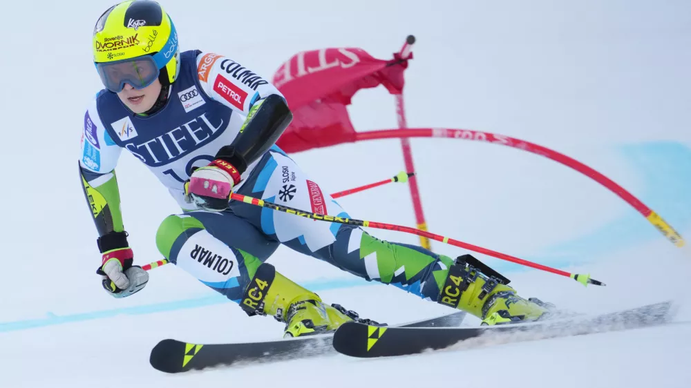 Mar 25, 2025; Sun Valley, ID, USA; Neja Dvornik of Slovenia during the first run of the women's giant slalom alpine skiing race in the 2025 FIS Ski World Cup at Sun Valley. Mandatory Credit: Michael Madrid-Imagn Images