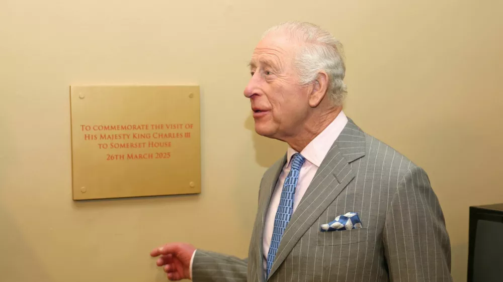 Britain's King Charles unveils a plaque to commemorate the visit at Somerset House, London, Britain, March 26, 2025 Chris Jackson/Pool via REUTERS