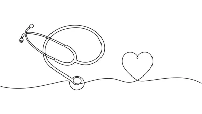 Continuous line drawing of medical health concept. Medical Stethoscope concept in doodle style. Stethoscope detecting heart isolated on transparent background. / Foto: Budi Priyanto