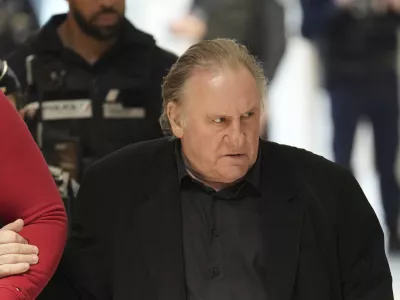 Actor Gerard Depardieu arrives at his trial for the alleged sexual assaults of two women on a film set in 2021, Thursday, March 27, 2025 in Paris. (AP Photo/Aurelien Morissard)