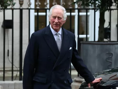 FILE PHOTO: Britain's King Charles leaves the London Clinic after receiving treatment for an enlarged prostate, in London, Britain January 29, 2024. REUTERS/Toby Melville/File Photo