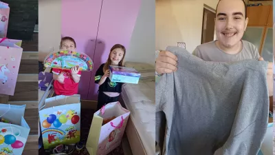 Iskrica, družina Rajh, Le&scaron;nica pri Ormožu. Otroci se veselijo daril sodelavcev trgovine Mass Celje. Foto: Monika Rajh  / Foto: Monika Rajh 