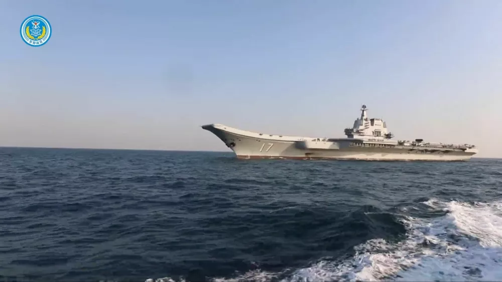 Chinese aircraft carrier Shandong is seen in this screenshot taken from a video titled "Subdue Demons and Vanquish Evils", released by the Eastern Theatre Command of China's People's Liberation Army (PLA) on April 1, 2025. Eastern Theatre Command/Handout via REUTERS ATTENTION EDITORS - THIS IMAGE WAS PROVIDED BY A THIRD PARTY. MANDATORY CREDIT. NO RESALES. NO ARCHIVES.   TPX IMAGES OF THE DAY