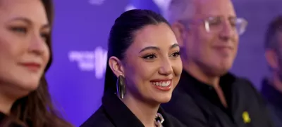 Israel's Eurovision 2025 representative and survivor of the October 7, 2023 attack, Yuval Raphael, attends a press conference after premiering her song 'New Day Will Rise' in Tel Aviv, Israel March 9, 2025. REUTERS/Ronen Zvulun
