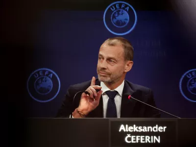 Soccer Football - 49th UEFA Ordinary Congress - Sava Congress Centar, Belgrade, Serbia - April 3, 2025 UEFA President Aleksander Ceferin during a press conference REUTERS/Zorana Jevtic