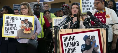 Jennifer Vasquez Sura, the wife of Kilmar Abrego Garcia of Maryland, who was mistakenly deported to El Salvador, speaks during a news conference at CASA's Multicultural Center in Hyattsville, Md., Friday, April 4, 2025. (AP Photo/Jose Luis Magana)
