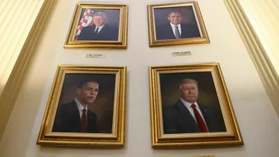 ZDA, portreti ameri&scaron;kih predsednikov - Billa Clintona, Georga W Busha, Baracka Obame in Donalda Trumpa. Kolorado, Denver. 