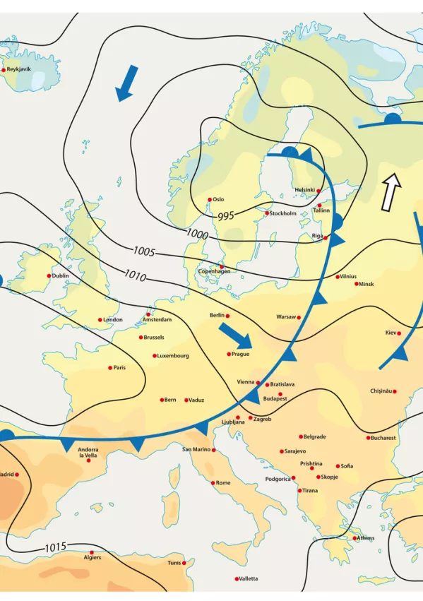 Ilustrativna slika, ki lepo prikazuje povezanost vremena po vsej Evropi. / Foto: Istock