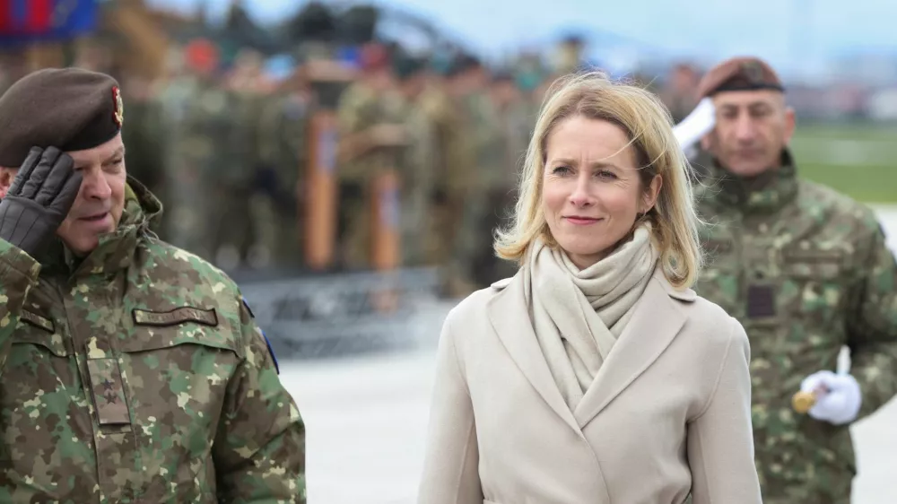 EU High Representative for Foreign Affairs and Security Policy and Vice-President of the European Commission Kaja Kallas accompanied by Commander of EUFOR Major General Florin-Marian Barbu, Romania, inspect troops during a visit to the EUFOR Base(European Union Forces in Bosnia and Herzegovina) in Sarajevo, Bosnia and Herzegovina, April 8, 2025. REUTERS/Amel Emric