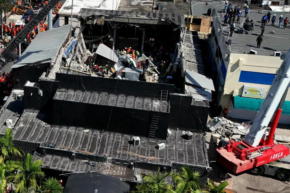 A drone view shows a site of the collapsed Jet Set nightclub in Santo Domingo, Dominican Republic, April 8, 2025. REUTERS/Erika Santelices   TPX IMAGES OF THE DAY