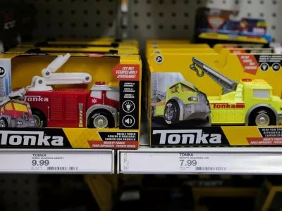 Tonka toys are displayed at a store in New York City, U.S., April 9, 2025. REUTERS/Jeenah Moon