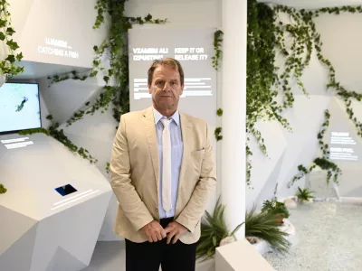 Župan Občine Bovec Valter Mlekuž18.10. 2024 Ribi&scaron;ka hi&scaron;a v Kal Koritnici, Bovec. Projekt Dobre EU zgodbeFOTO: Nik Erik Neubauer