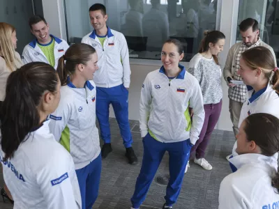 Kaja Juvan- 03.04.2025 - novinarska konferenca ženske reprezentance Slovenije v tenisu pred odhodom na pokal Billie Jean King v Litvi //FOTO: Jaka Gasar