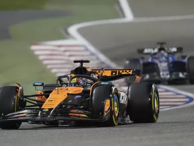 McLaren driver Oscar Piastri of Australia in action during the the Formula One Bahrain Grand Prix, in Sakhir, Sunday, April 13, 2025. (AP Photo/Darko Bandic)