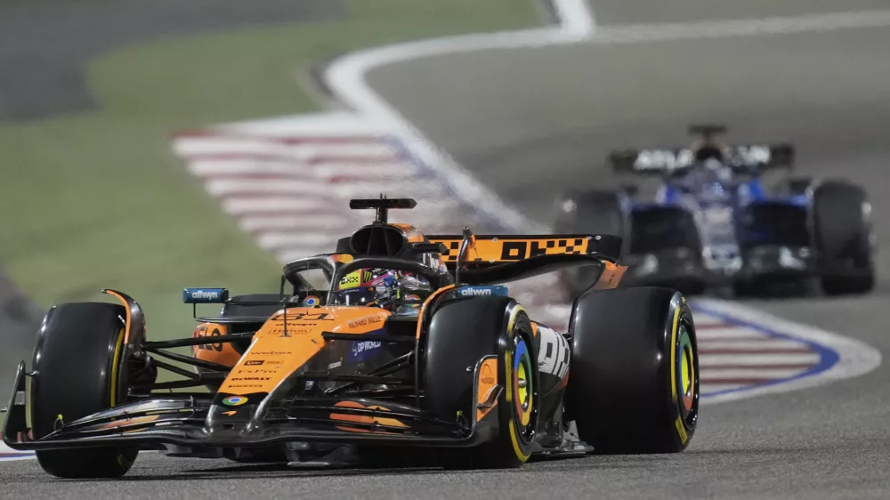 McLaren driver Oscar Piastri of Australia in action during the the Formula One Bahrain Grand Prix, in Sakhir, Sunday, April 13, 2025. (AP Photo/Darko Bandic)