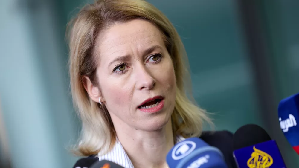HANDOUT - 14 April 2025, Luxembourg: EU High Representative for Foreign Affairs and Security Policy Kaja Kallas speaks to the press as she arrives for EU Ministers of Foreign Affairs meeting. Photo: Alexandros MICHAILIDIS/European Council/dpa - ATTENTION: editorial use only and only if the credit mentioned above is referenced in full