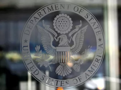 FILE PHOTO: The seal of the United States Department of State is seen in Washington, U.S., January 26, 2017.  REUTERS/Joshua Roberts/File Photo