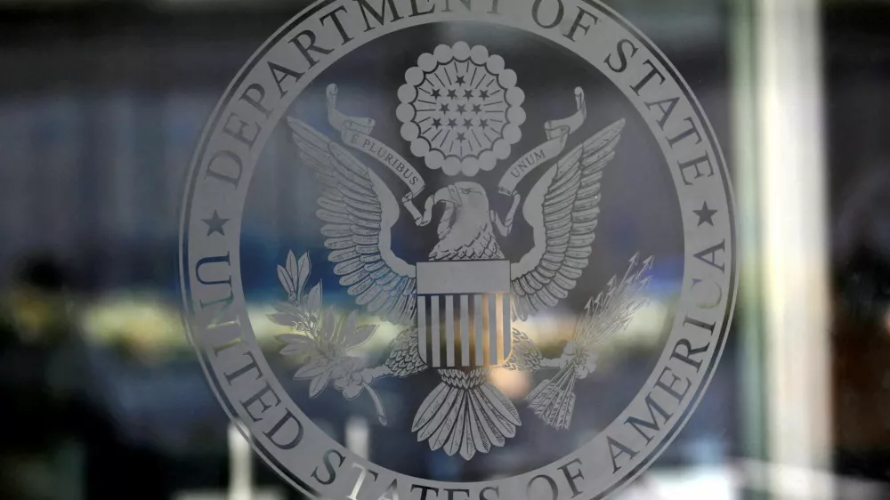 FILE PHOTO: The seal of the United States Department of State is seen in Washington, U.S., January 26, 2017.  REUTERS/Joshua Roberts/File Photo