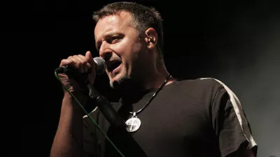 In this photo provided by his concert promoter, Croatian rock star Marko Perkovic, who goes by the stage name Thompson, performs in the Croatian capitol of Zagreb in June, 2007. Perkovic, set to launch a North America tour with two concerts in New York City, is drawing protests from groups who say his shows glorify the puppet government in Croatia that collaborated with the Nazis. (AP Photo/Thompson) ** NO SALES **