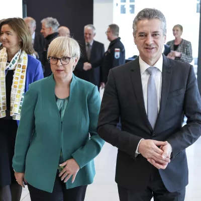 Tanja Fajon, Robert Golob, Nataša Pirc Musar- 29.01.2024 – sprejem za organizacije, ki so sodelovale pri pomoči prizadetim v poplavah, ki ga prireja predsednik vlade Robert Golob, udeležila se ga bo tudi predsednica republike Nataša Pirc Musar //FOTO: Jaka Gasar