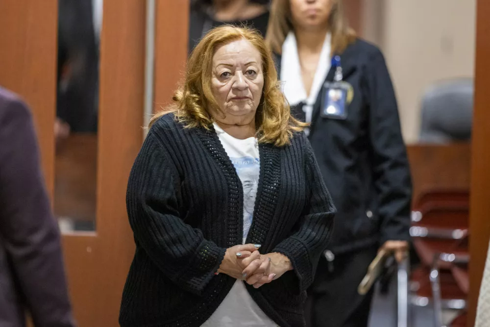 Yolanda Tinajero, whose brother Arturo Benavides was killed in the 2019 El Paso Walmart shooting, attends a hearing for Patrick Crusius Monday, April 21, 2025, in El Paso, Texas. (AP Photo/Ivan Pierre Aguirre)