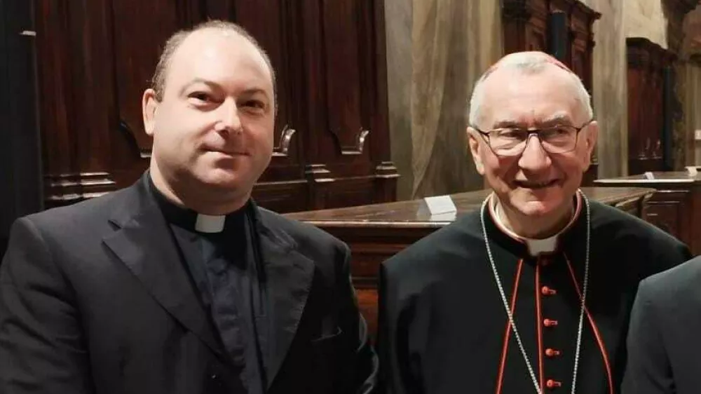 Luka Rajf in vatikanski državni tajnik Pietro Parolino, ki je eden glavnih favoritov za&nbsp;novega&nbsp;papeža. Foto: Veronika Rupnik Ženko