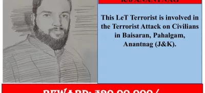 A wanted poster shows a sketch of Adil Hussain Thoker, a gunman suspected to be involved in a suspected militant attack on tourists in Baisaran near Pahalgam in south Kashmir's Anantnag district, in this handout image released on April 24, 2025. Anantnag Police via X/Handout via REUTERS  THIS IMAGE HAS BEEN SUPPLIED BY A THIRD PARTY. NO RESALES. NO ARCHIVES. MANDATORY CREDIT.