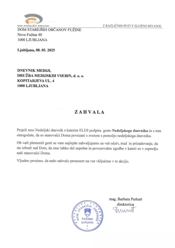 zahvala, Nedeljski, dom starej&scaron;ih / Foto: Nd
